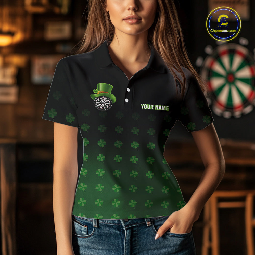Black And Green St Patrick Day Shamrock Darts Shirt For Women Custom Lucky Darts Team Jersey TDM5705