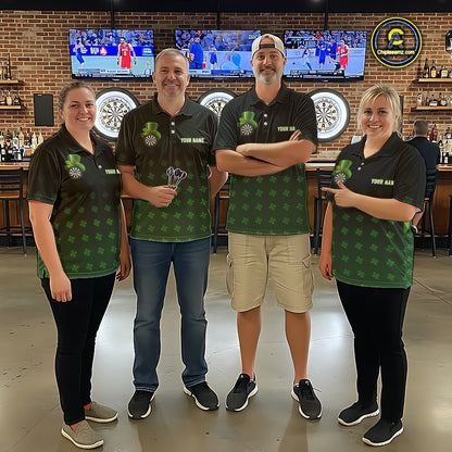 Black And Green St Patrick Day Shamrock Darts Shirt For Men Custom Lucky Darts Team Jersey TDM5705
