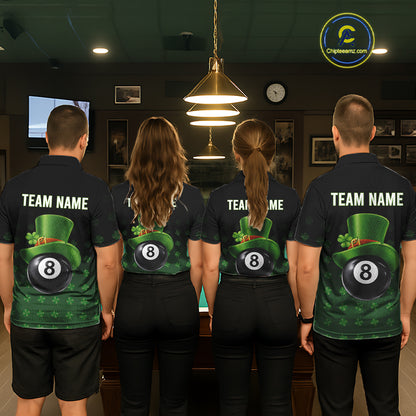 Black And Green 8 Ball Pool Shamrock Billiard Shirt For Men Custom St Patrick Day Billiard Jersey TDM5706