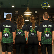 Load image into Gallery viewer, Black And Green 8 Ball Pool Shamrock Billiard Shirt For Men Custom St Patrick Day Billiard Jersey TDM5706
