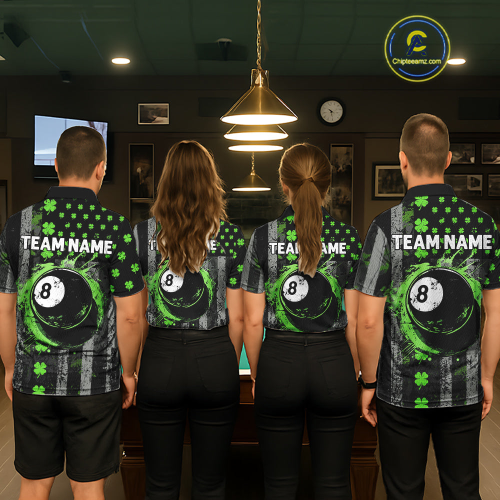 Green Grunge US Flag Luckiest Shamrock Billiard Shirt For Men Custom St Patrick Day Pool Jersey TDM5710