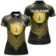 Load image into Gallery viewer, Yellow Billiard Ball 9 Polo &amp; Quarter-Zip Shirts For Women Custom Team Name 9 Ball Pool Jerseys TDM1810