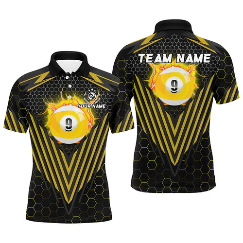 Yellow Billiard Ball 9 Polo & Quarter-Zip Shirts For Men Custom Team Name 9 Ball Pool Jerseys TDM1810