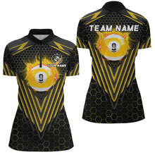 Load image into Gallery viewer, Yellow Billiard Ball 9 Polo &amp; Quarter-Zip Shirts For Women Custom Team Name 9 Ball Pool Jerseys TDM1810