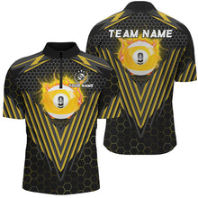 Load image into Gallery viewer, Yellow Billiard Ball 9 Polo &amp; Quarter-Zip Shirts For Men Custom Team Name 9 Ball Pool Jerseys TDM1810