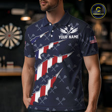 Load image into Gallery viewer, Personalized American Flag Navy Dart Pattern Polo &amp; Quarter Zip For Men, Patriotic Darts Jersey TDM4996