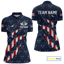 Load image into Gallery viewer, Personalized American Flag Navy Dart Pattern Polo &amp; Quarter Zip For Women, Patriotic Darts Jersey TDM4996