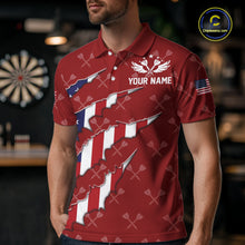 Load image into Gallery viewer, Personalized American Flag Red Dart Pattern Polo &amp; Quarter Zip For Men, Patriotic Darts Jersey TDM4997
