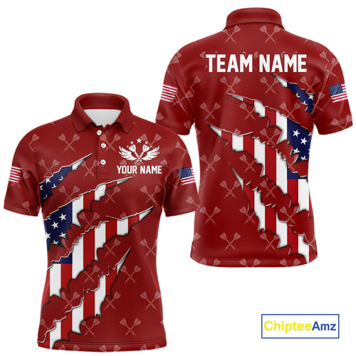 Personalized American Flag Red Dart Pattern Polo & Quarter Zip For Men, Patriotic Darts Jersey TDM4997