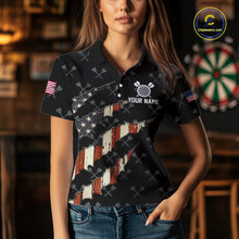 Load image into Gallery viewer, Vintage American Flag Darts Polo &amp; Quarter Zip Custom Darts Shirt For Women, Patriotic Darts Jersey TDM4999