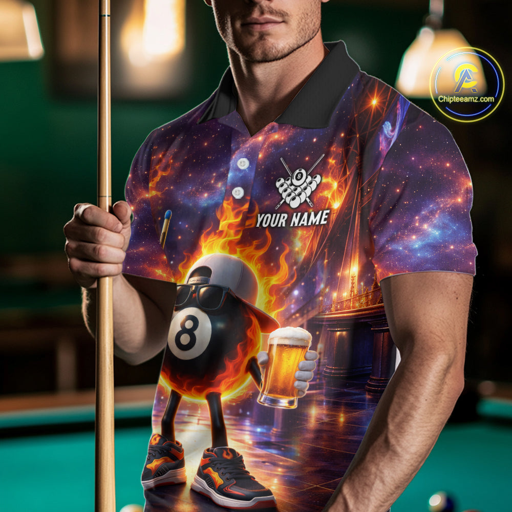 Flame 8 Ball Billiard Shirt For Men Custom Funny Pool Shirt, Billiard Team Jersey Polo & 1/4 Zip TDM5714