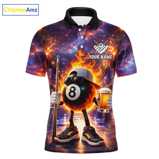 Flame 8 Ball Billiard Shirt For Men Custom Funny Pool Shirt, Billiard Team Jersey Polo & 1/4 Zip TDM5714