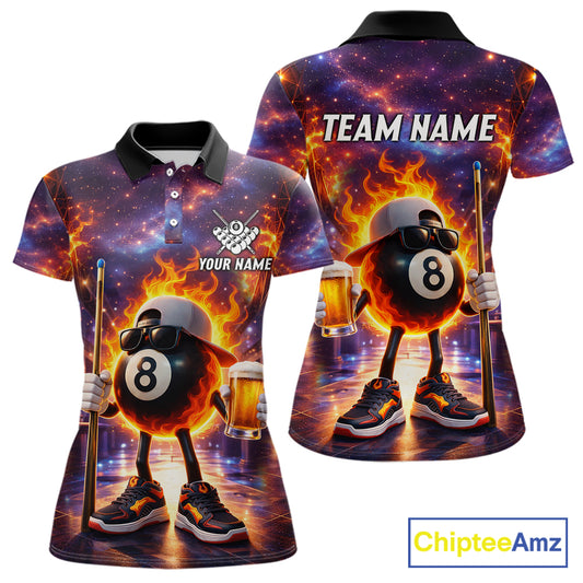Flame 8 Ball Billiard Shirt For Women Custom Funny Pool Shirt, Billiard Team Jersey Polo & 1/4 Zip TDM5714