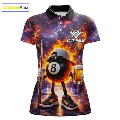 Flame 8 Ball Billiard Shirt For Women Custom Funny Pool Shirt, Billiard Team Jersey Polo & 1/4 Zip TDM5714