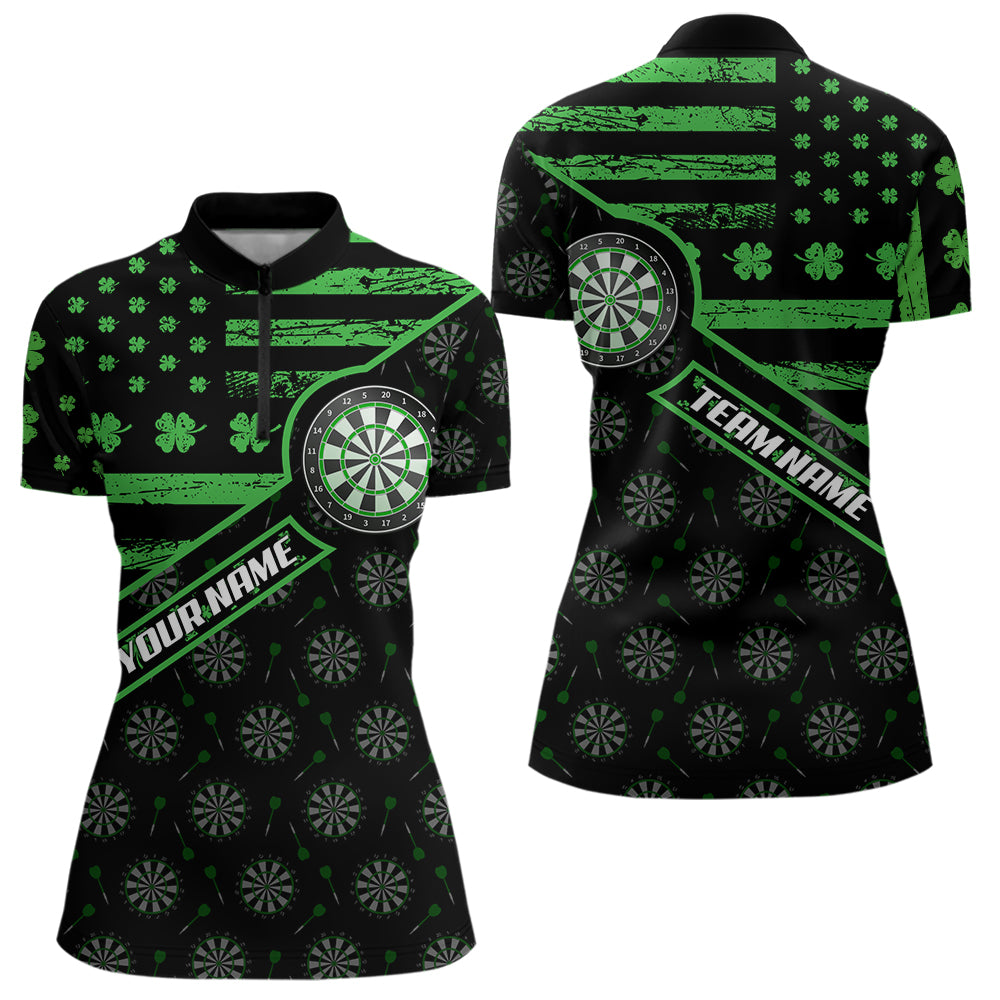 Green Shamrock Retro US Flag Patriotic Darts Shirts For Women Custom St Patrick Day Darts Jerseys TDM3560