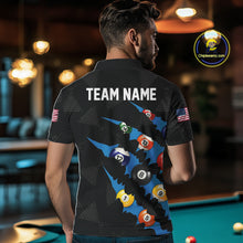 Load image into Gallery viewer, Personalized Scratch Black 8 Ball Billiard Shirt For Men, Pool Team Jersey Polo 1/4 Zip |Blue TDM6071