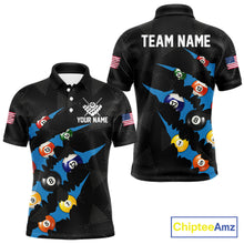 Load image into Gallery viewer, Personalized Scratch Black 8 Ball Billiard Shirt For Men, Pool Team Jersey Polo 1/4 Zip |Blue TDM6071