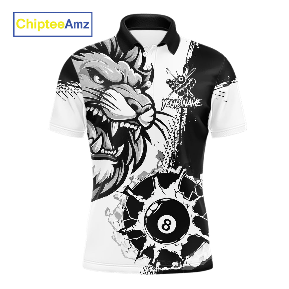 Black And White Funny Lion Billiard Shirt For Men Custom 8 Ball Pool Team Jersey Polo & 1/4 Zip TDM6321