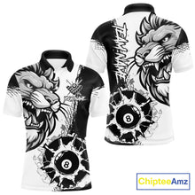 Load image into Gallery viewer, Black And White Funny Lion Billiard Shirt For Men Custom 8 Ball Pool Team Jersey Polo &amp; 1/4 Zip TDM6321