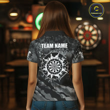 Load image into Gallery viewer, Black Grey Grunge Camo Darts Shirt For Women Custom Darts Jersey Team Polo &amp; 1/4 Zip, Darts Uniform TDM6322