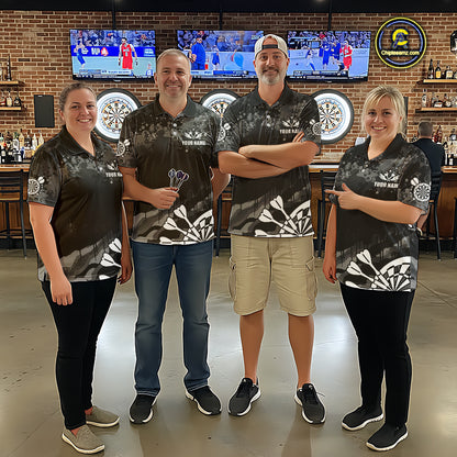 Black Grey Grunge Camo Darts Shirt For Women Custom Darts Jersey Team Polo & 1/4 Zip, Darts Uniform TDM6322