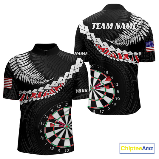Personalized US Flag Tribal Dart Shirts For Men Custom Team Polo & Quarter Zip Dart Jerseys TDM3992