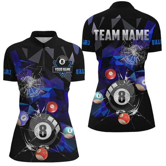 Personalized Billiard Balls Break Glass Pool Jersey For Women, Abstract Billiard Team Shirts | Purple TDM2490