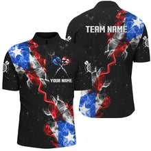 Load image into Gallery viewer, Customized Grunge US Flag Smoke Darts Polo &amp; Quarter-Zip Shirts, Patriotic Darts Jerseys For Men TDM2497