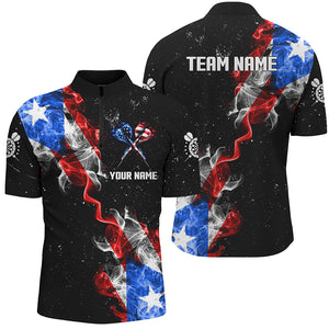 Customized Grunge US Flag Smoke Darts Polo & Quarter-Zip Shirts, Patriotic Darts Jerseys For Men TDM2497