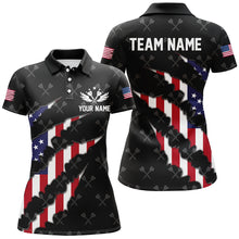 Load image into Gallery viewer, Personalized American Flag Darts Pattern Women Polo &amp; 1/4 Zip Shirts, Black Patriotic Dart Jerseys TDM2728