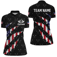 Load image into Gallery viewer, Personalized American Flag Darts Pattern Women Polo &amp; 1/4 Zip Shirts, Black Patriotic Dart Jerseys TDM2728