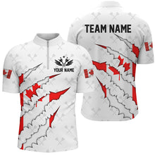 Load image into Gallery viewer, Canada Flag Darts Pattern Custom Polo &amp; Quarter-Zip Shirts For Men, White Patriotic Darts Jerseys TDM2730