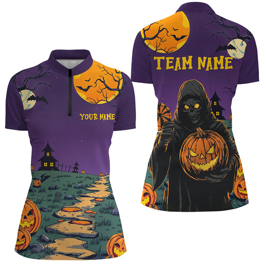 Purple Halloween Spook Night Custom Women Dart Shirts,  Grim Reaper Halloween Darts Gifts TDM2738