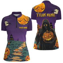 Load image into Gallery viewer, Purple Halloween Spook Night Custom Women Dart Shirts, Scary Death Skeleton Halloween Darts Gifts TDM2738