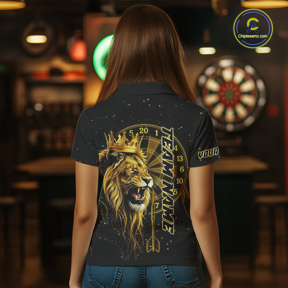 Black And Golden Funny Lion Crown Darts Shirt For Women Custom Darts League Jersey Polo & 1/4 Zip TDM5000