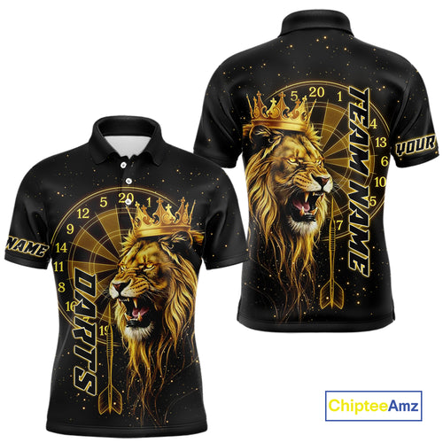 Black And Golden Funny Lion Crown Darts Shirt For Men Custom Darts League Jersey Polo & 1/4 Zip TDM5000
