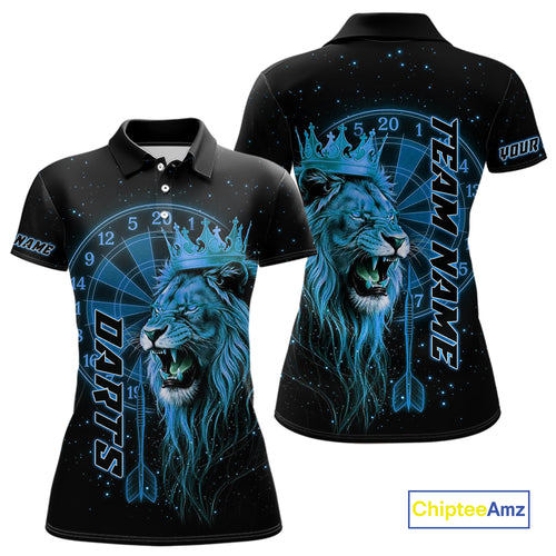 Black And Blue Funny Lion Crown Darts Shirt For Women Custom Darts League Jersey Polo & 1/4 Zip TDM5001