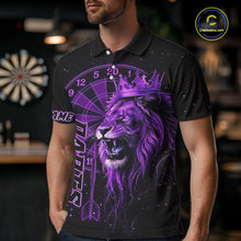 Load image into Gallery viewer, Black And Purple Funny Lion Crown Darts Shirt For Men Custom Darts League Jersey Polo &amp; 1/4 Zip TDM5002