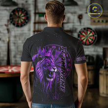 Load image into Gallery viewer, Black And Purple Funny Lion Crown Darts Shirt For Men Custom Darts League Jersey Polo &amp; 1/4 Zip TDM5002