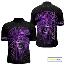 Load image into Gallery viewer, Black And Purple Funny Lion Crown Darts Shirt For Men Custom Darts League Jersey Polo &amp; 1/4 Zip TDM5002