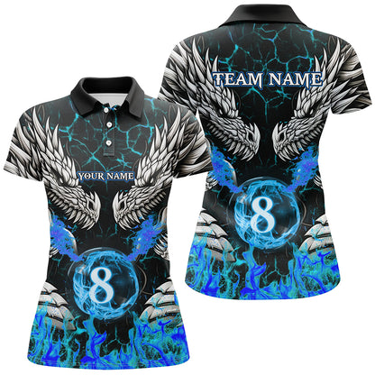 Personalized Dragon Blue Flaming 8 Ball Pool Women Billiard Shirt Team League Billiard Jerseys TDM3231