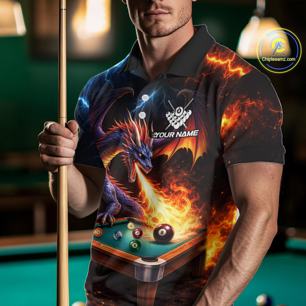Personalized Dragon Billiard Fire 8 Ball Pool Shirt For Men, Billiard Team Jersey Polo & 1/4 Zip TDM6333