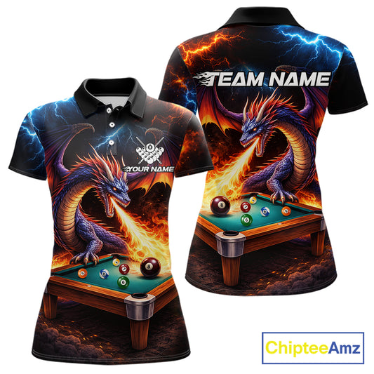 Personalized Dragon Billiard Fire 8 Ball Pool Shirt For Women, Billiard Team Jersey Polo & 1/4 Zip TDM6333