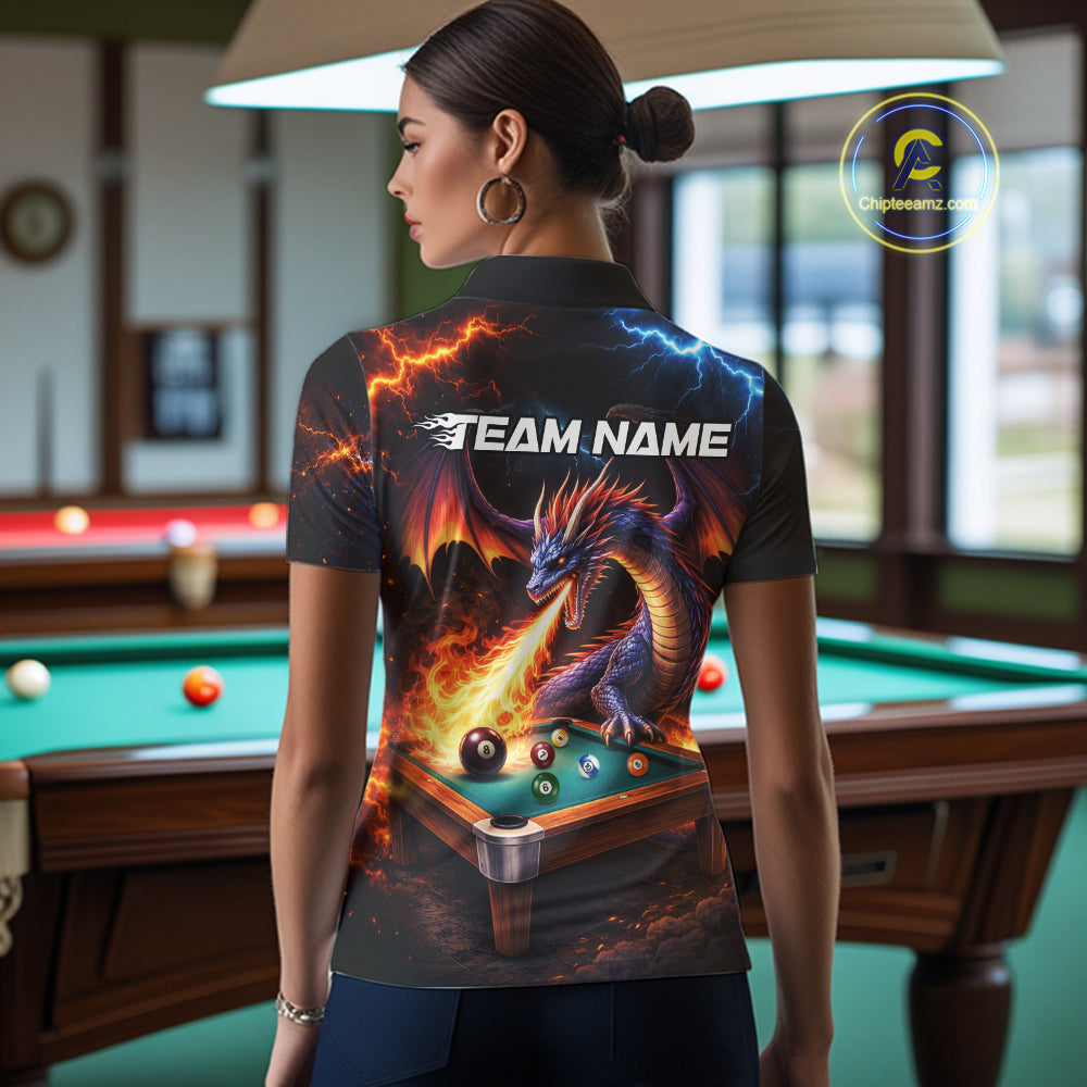 Personalized Dragon Billiard Fire 8 Ball Pool Shirt For Women, Billiard Team Jersey Polo & 1/4 Zip TDM6333