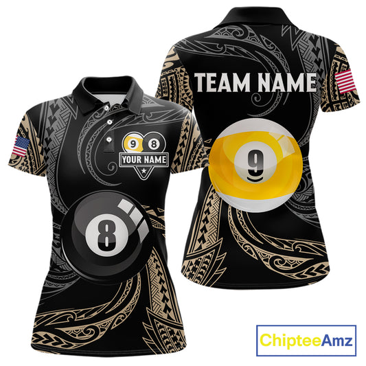 Personalized 8 Ball 9 Ball Tribal Billiard Shirt For Women Custom Pool Team Jersey Polo & 1/4 Zip TDM6335