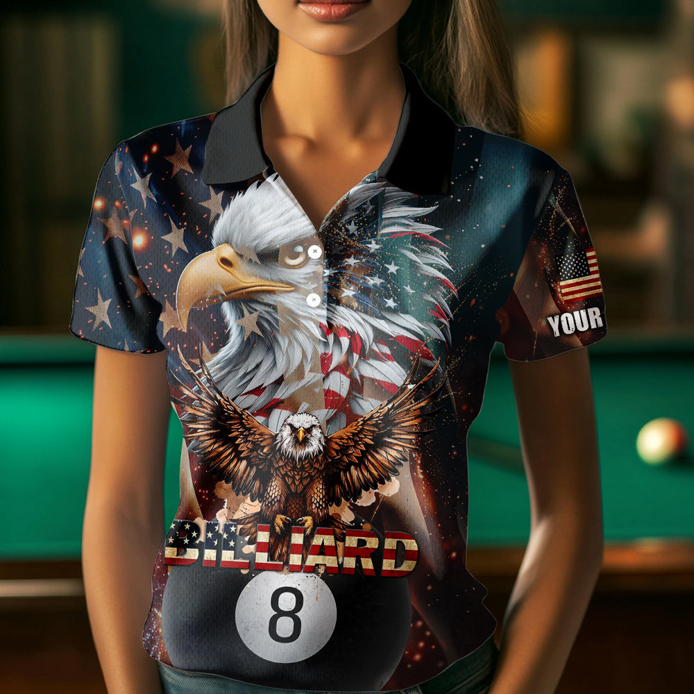 American Flag Billiard 8 Ball Pool Custom Eagle Billiard Shirt For Women, Patriotic Billiard Jersey TDM1827