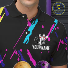 Load image into Gallery viewer, Close-up of a colorful potato bowling polo shirt collar, buttons, and potato artwork.