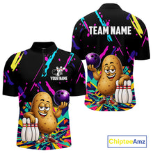 Load image into Gallery viewer, Colorful potato bowling quarter zip shirt for men designed for league tournaments and team events.