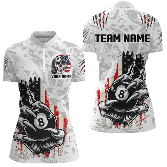 Funny Claw Tearing US Flag 8 Ball Pool Custom Billiard Shirts For Women, Patriotic Billiard Jerseys TDM2229
