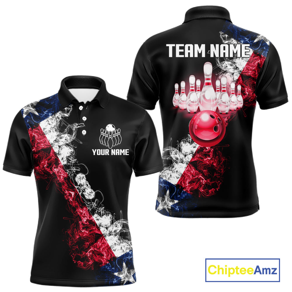 Personalized Smoke Texas Flag Bowling Shirts For Men Custom Patriotic Bowling League Team Jersey TDM7259
